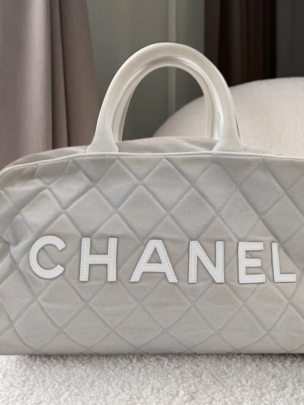 CHANEL Quilted Top-Handle Bag in Light Gray - Picture 3 of 12